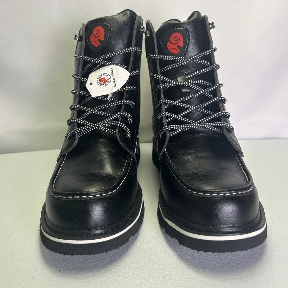 ANGRYRAM Men's Steel Toe Work Boots Size 10 Black Moc Toe Wedge Sole NWB